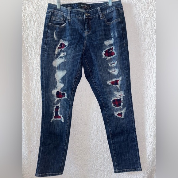 Torrid Premium Boyfriend Plaid Destruction Details Slim Jeans - Picture 1 of 9
